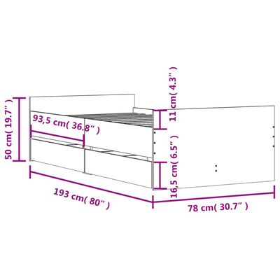 vidaXL Bedframe met lades bruin eikenkleur 75x190 cm Small Single