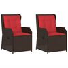 vidaXL Ligstoelen voor in de tuin 2 st met kussens bruin poly rattan