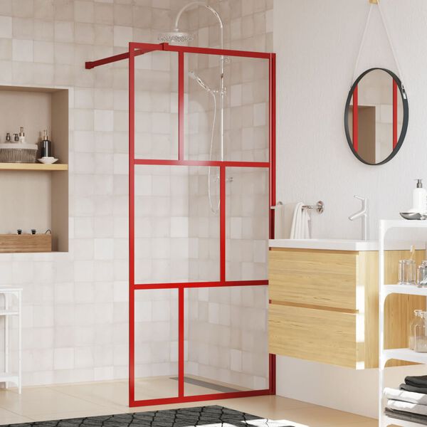 vidaXL Inloopdouchewand transparant 90x195 cm ESG-glas rood