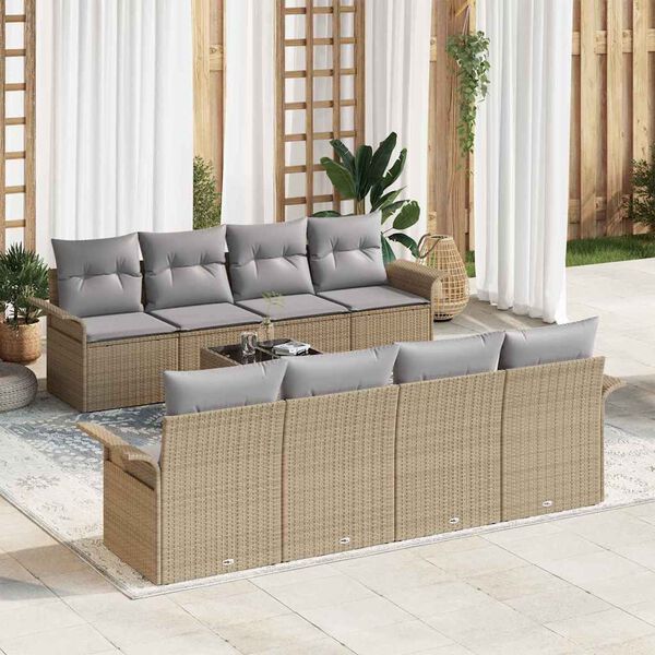 vidaXL Tuin Sofa Set 9 pcs Beige Poly riet