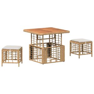 vidaXL Tuin eettafelset 3 pcs Natuur en Wit Poly Riet en Acaciahout
