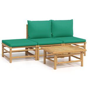 vidaXL 4-delige Loungeset met kussens bamboe groen
