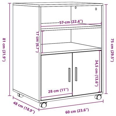 vidaXL Rolkast 60x48x81 cm bewerkt hout sonoma eikenkleurig