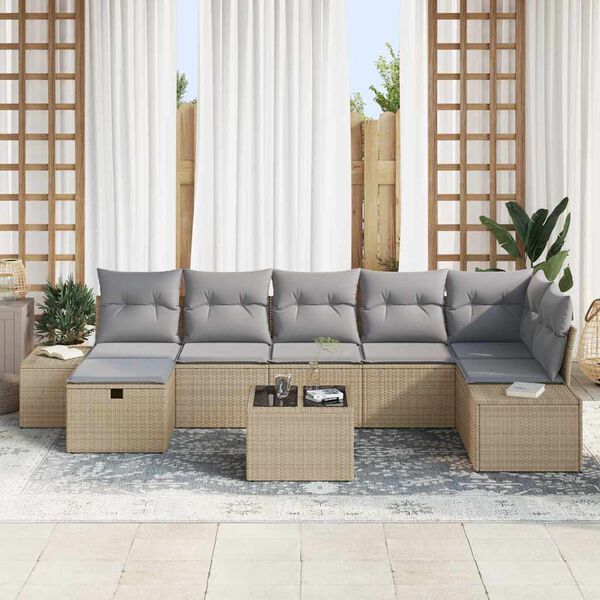 vidaXL Bankstel met kussen 7 pcs poly rattan