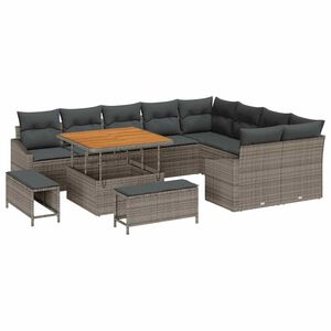 vidaXL Tuinbankenset met kussen 12 pcs Grijs poly rattan