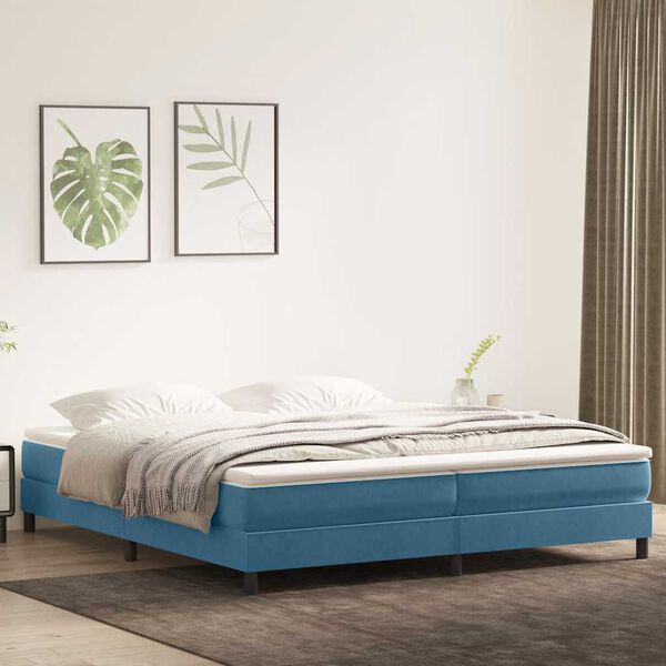 vidaXL Boxspring met matras fluweel donkerblauw 180x220 cm