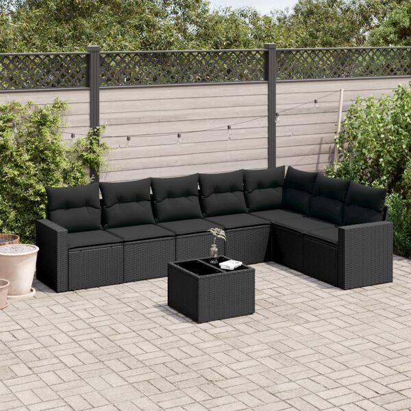 vidaXL 8-delige Loungeset met kussens poly rattan zwart