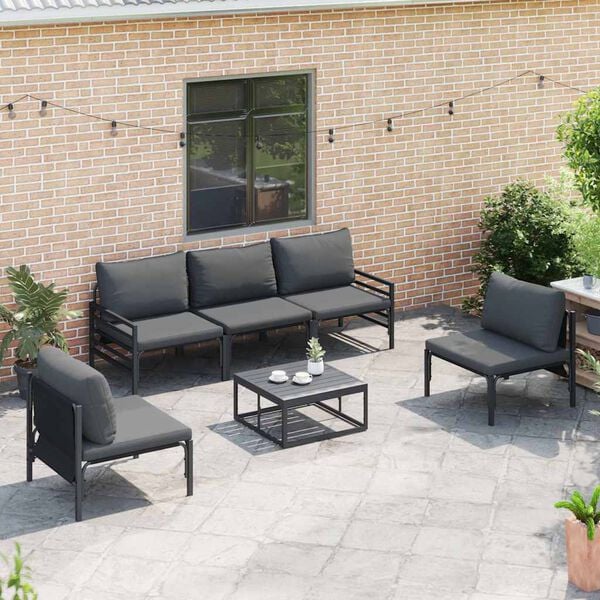 vidaXL Tuinbankenset met kussen 5 pcs Zwart Staal