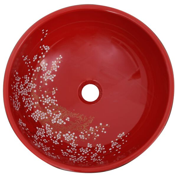 vidaXL Opzetwasbak rond &Phi;41x14 cm keramiek zwart en rood