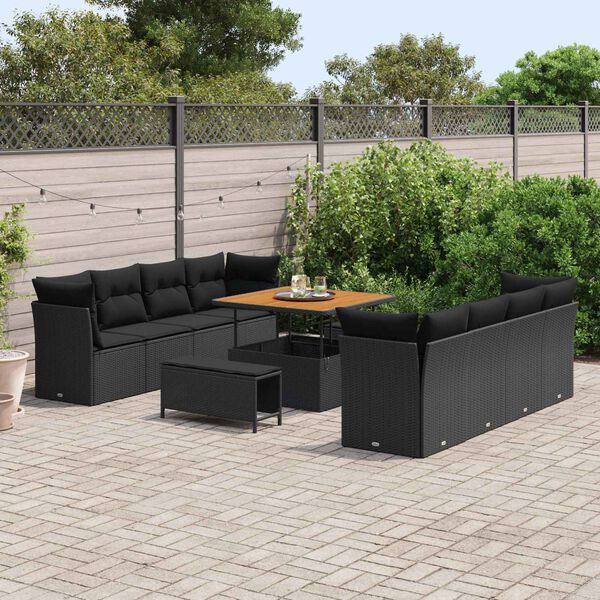 vidaXL Tuinbankenset 11 pcs Zwart poly rattan