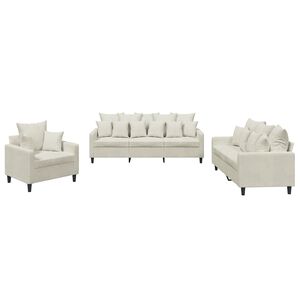vidaXL 3-delige Loungeset met kussens fluweel cr&egrave;mekleurig