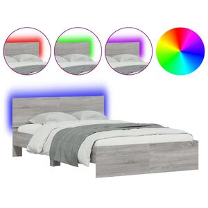 vidaXL Bedframe met hoofdeinde en LED grijs sonoma eiken 120x190 cm