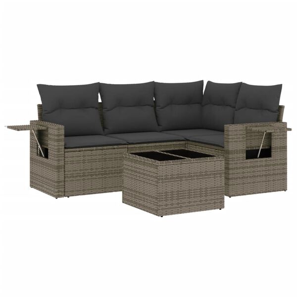 vidaXL 5-delige Loungeset met kussens poly rattan grijs