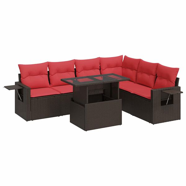 vidaXL 7-delige Loungeset met kussens poly rattan acacia bruin