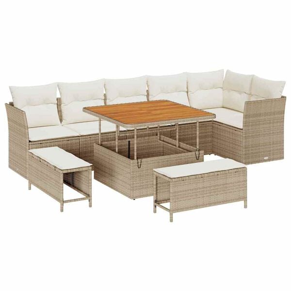 vidaXL Tuin Sofa Set met kussen met opslag 9 pcs beige en cr&egrave;mekleurig