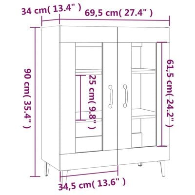 vidaXL Dressoir 69,5x34x90 cm bewerkt hout wit