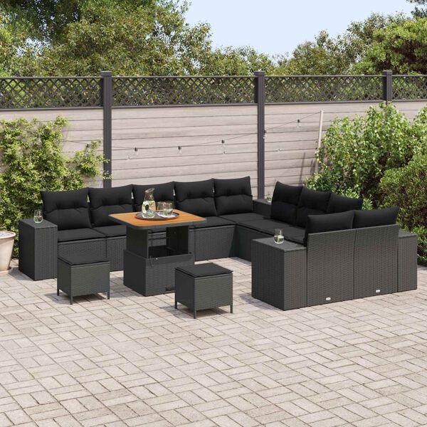 vidaXL Tuin Sofa Set met kussen 13 pcs Zwart poly rattan