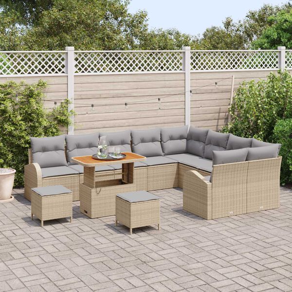vidaXL Tuin Sofa Set met kussen met opslag 12 pcs Beige en Licht Grijs