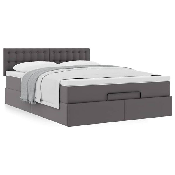 vidaXL Ottoman bed met matras 140x200cm kunstleer grijs