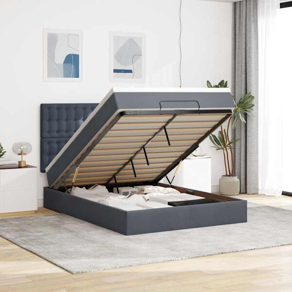 vidaXL Ottoman bed met matrassen 140x190cm fluweel donkergrijs