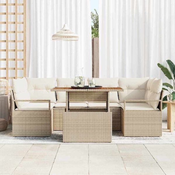 vidaXL Tuin Sofa Set met opslag 7 pcs Beige Poly riet