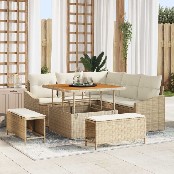 vidaXL Tuin Sofa Set met kussen 8 pcs Beige Poly riet