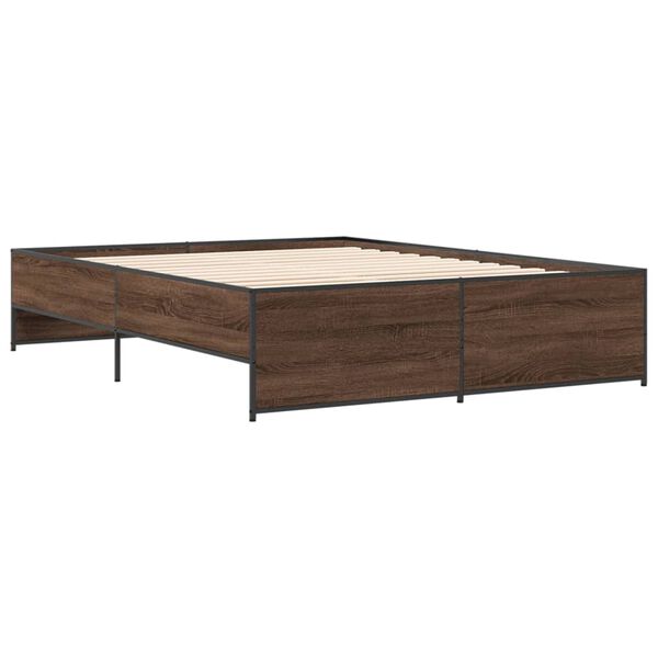 vidaXL Bedframe bewerkt hout metaal bruin eikenkleur 150x200 cm