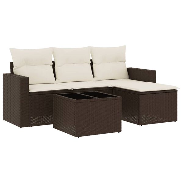 vidaXL 5-delige Loungeset met kussens poly rattan bruin