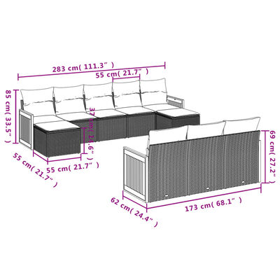 vidaXL 10-delige Loungeset met kussens poly rattan beige