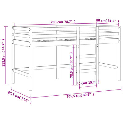 vidaXL Kinderhoogslaper met gordijnen 80x200 cm grenenhout blauw