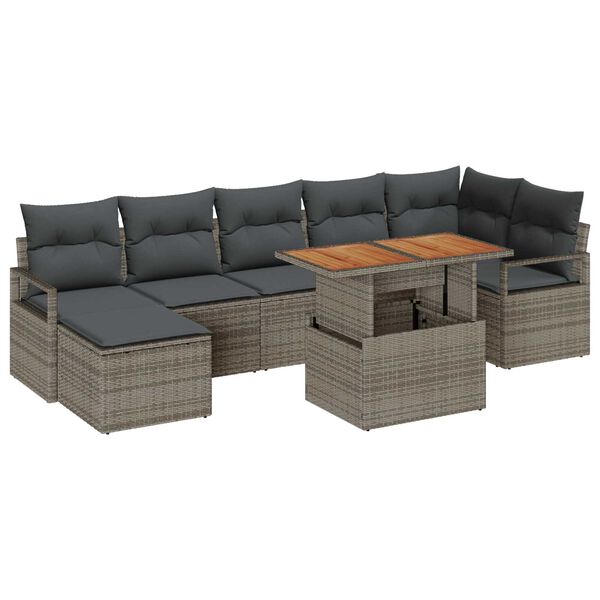 vidaXL Tuin Sofa Set met opslag 8 pcs Grijs Poly riet