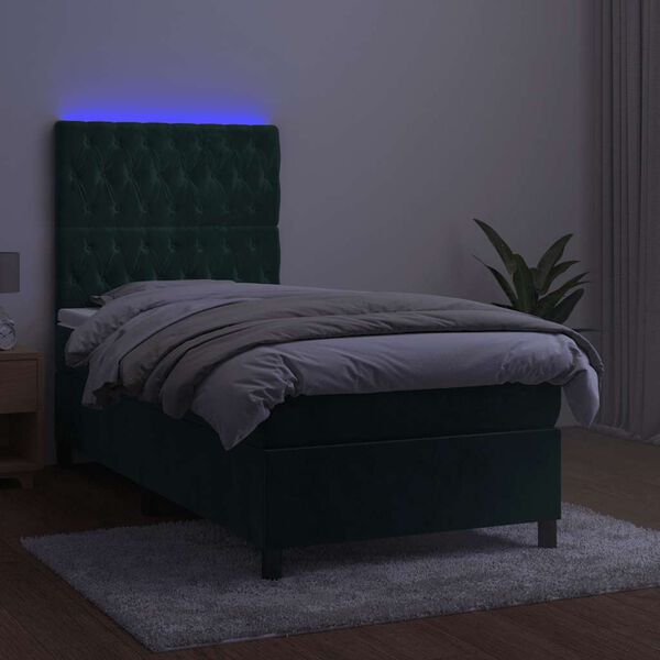 vidaXL Boxspring met matras en LED fluweel donkergroen 90x190 cm
