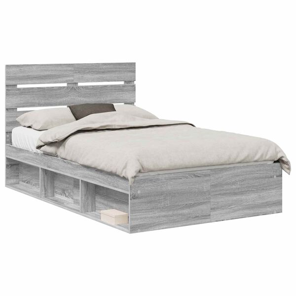 vidaXL Bedframe Grijs Sonoma 120 x 190 cm Massief grenenhout