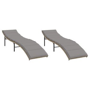 vidaXL Ligstoelen 2 st met kussens poly rattan beige