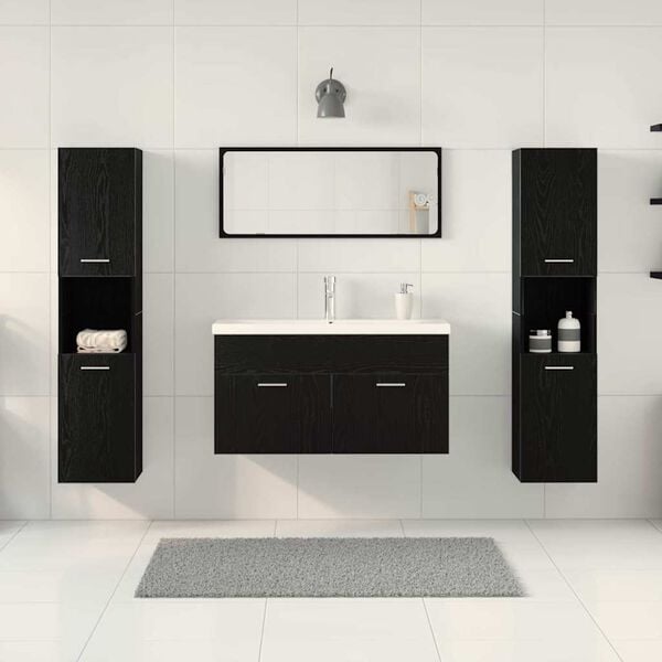 vidaXL Badkamermeubelset Wandgemonteerd 4 pcs Zwart Eiken Bewerkt hout