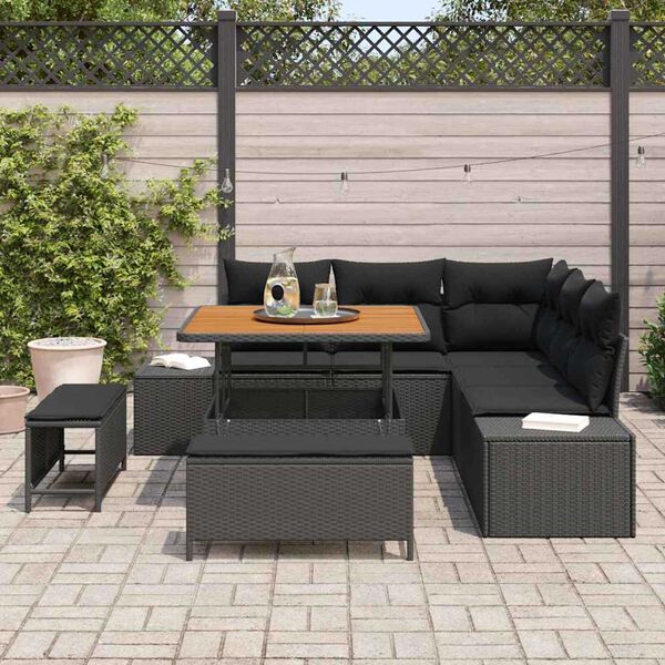 vidaXL Tuin Sofa Set met opslag 8 pcs Zwart Poly riet