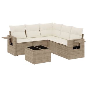 vidaXL 6-delige Loungeset met kussens poly rattan beige