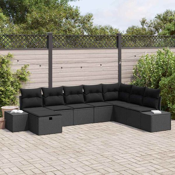 vidaXL Tuin Sofa Set met kussen 8 pcs Zwart Poly riet