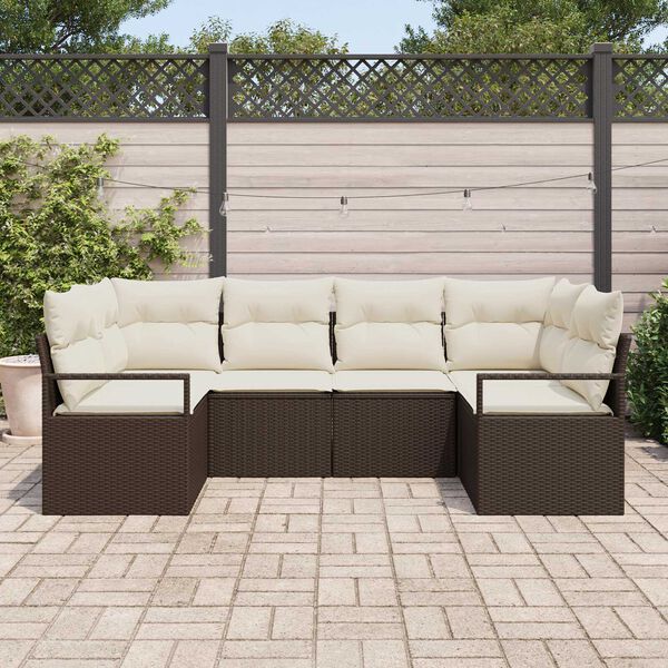 vidaXL Tuinbankenset met kussen 6 pcs Bruin en wit poly rattan