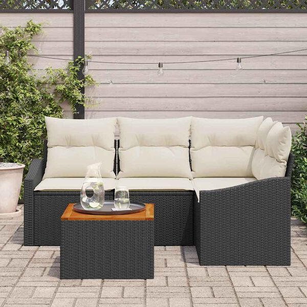 vidaXL Tuinbankenset met kussen 5 pcs Zwart poly rattan