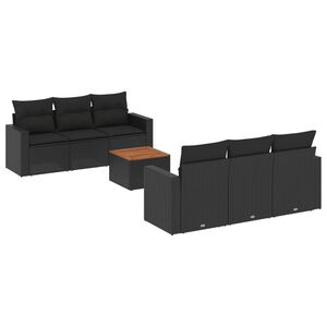 vidaXL 7-delige Loungeset met kussens poly rattan zwart