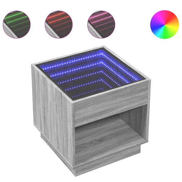 vidaXL Nachtkastje met Infinity LED 50x50x50 cm grijs sonoma eiken