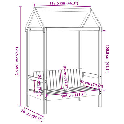 vidaXL Bank met dak 117,5x70x176,5 cm massief grenenhout wit