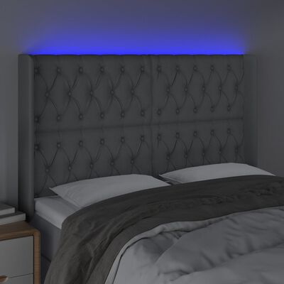 vidaXL Hoofdbord LED 163x16x118/128 cm stof lichtgrijs
