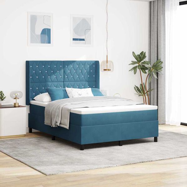 vidaXL Boxspringbed met LED-striplichten Blauw 140 x 190 cm Fluweel