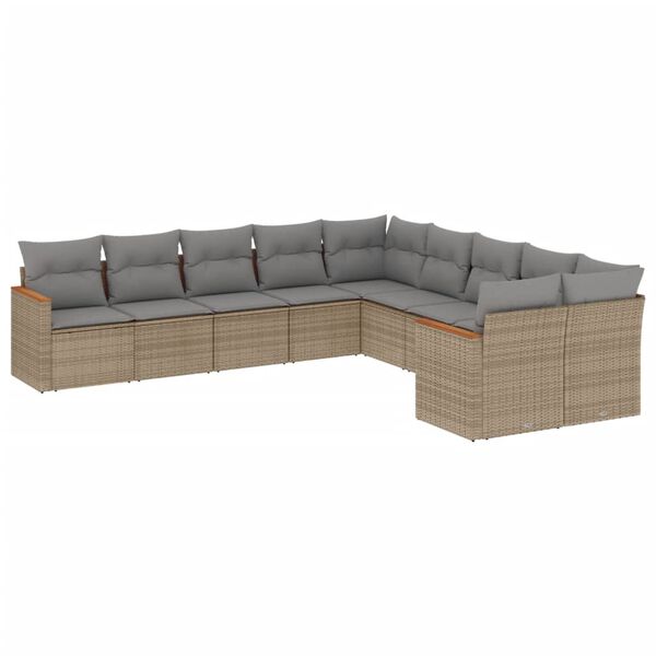 vidaXL 10-delige Loungeset met kussens poly rattan beige