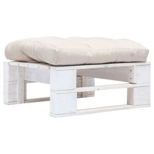 vidaXL Tuinpoef met zandkleurig kussen pallet hout wit