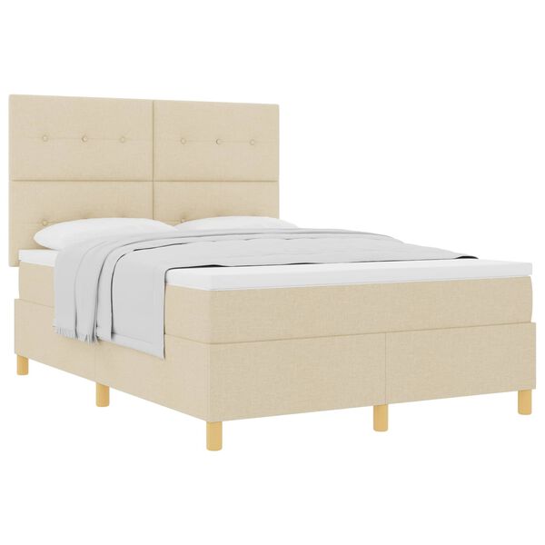 vidaXL Boxspringbed met matras met hoofdeinde Cr&egrave;me 140 x 200 cm Stof