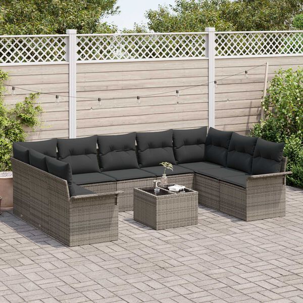 vidaXL Tuin Sofa Set met opslag 10 pcs Zwart poly rattan