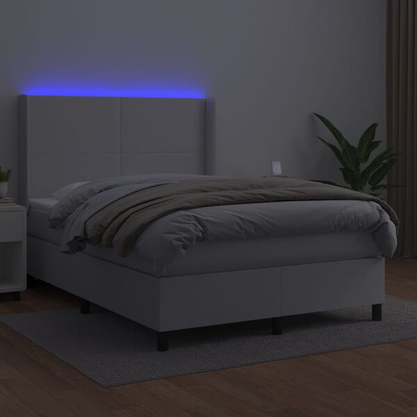 vidaXL Boxspring met matras en LED kunstleer wit 140x200 cm
